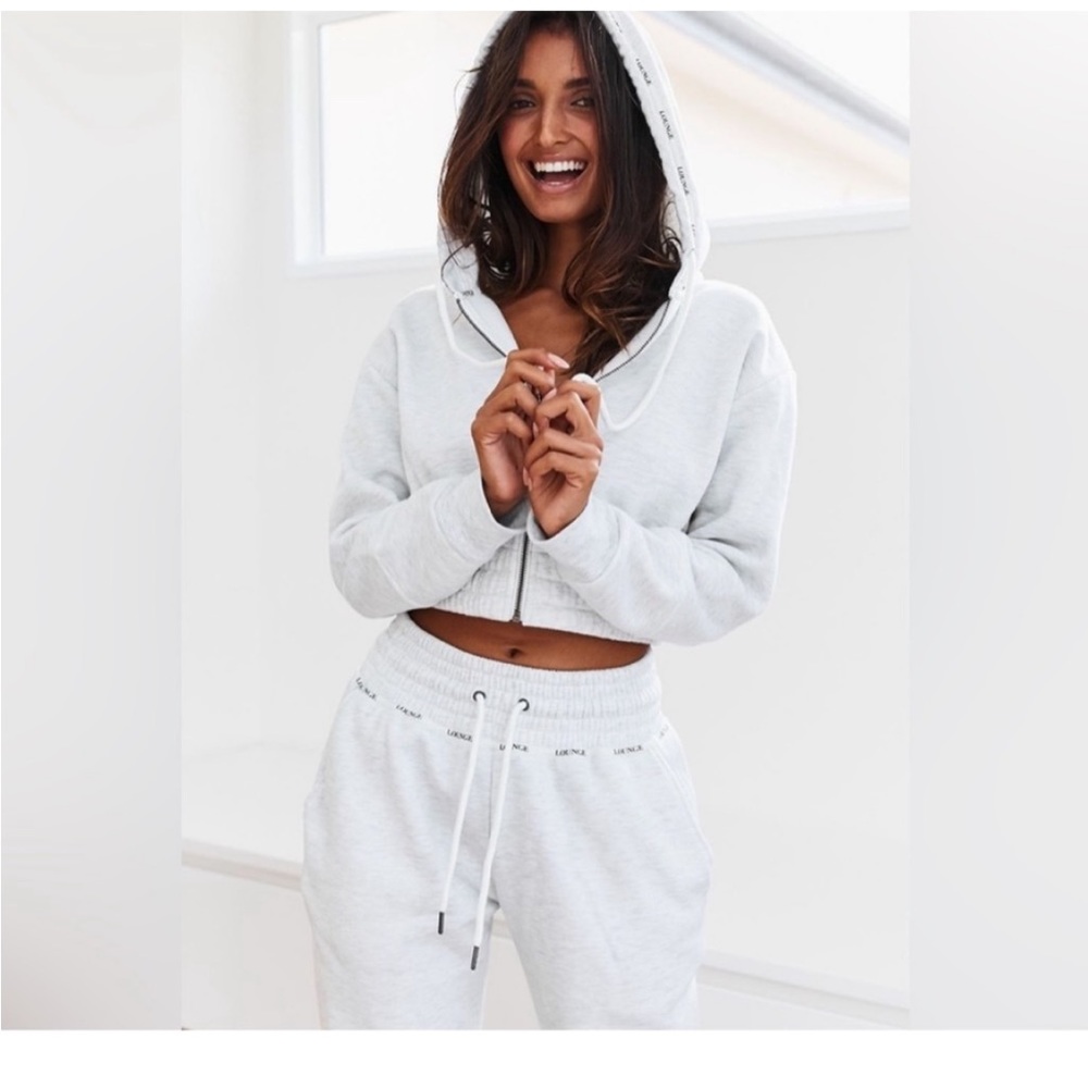2 piece set: loungewear underwear scrunchie hoodie set sweatpants cropped